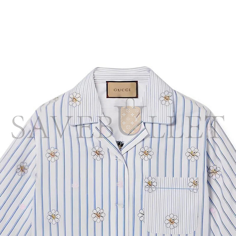 GUCCI SS24 FLORAL STRIPED PRINT SHORT-SLEEVED SHIRT 781761
